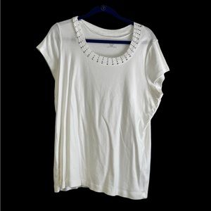 DressBarn Women’s Silver Stud Neck Trim Tee 14/16